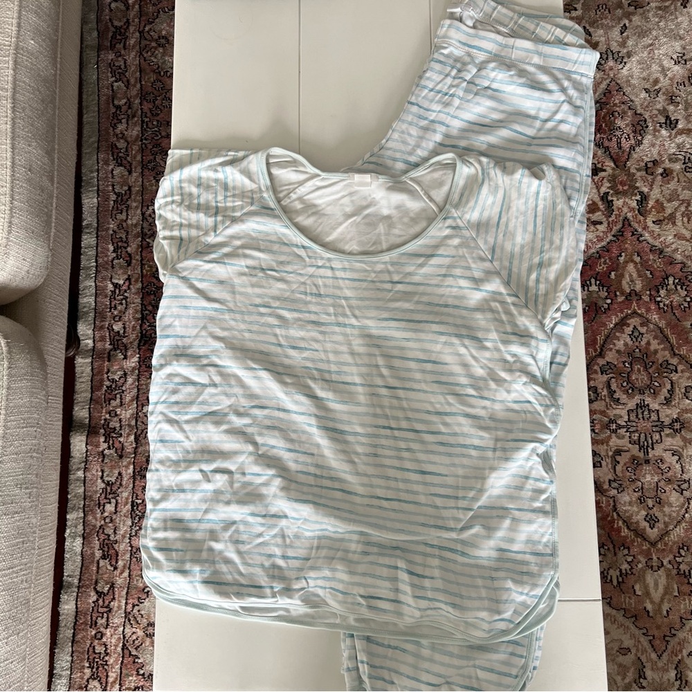 Light Blue & White Striped Pajama Set